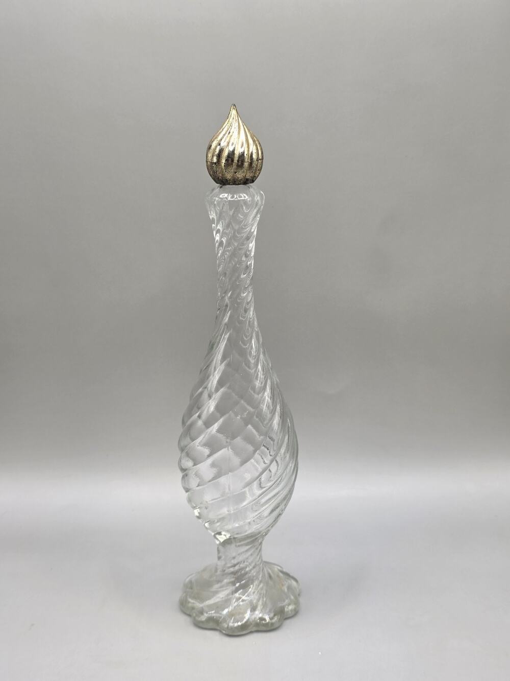 Vintage 1970s Avon Swirled Glass Cologne Decanter Bottle Gold Flame Cap Empty